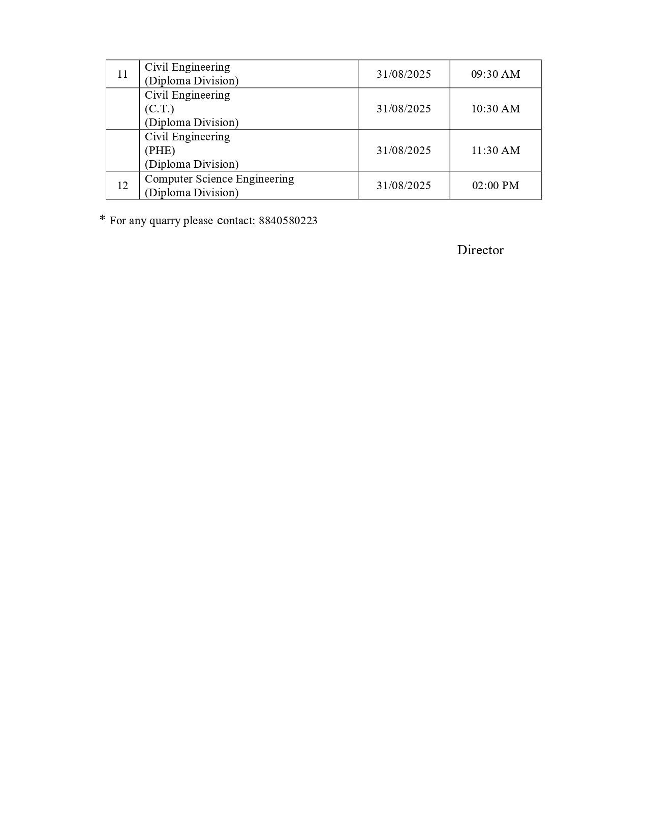 Walk in Interview Schedule for Guest Faculty in Diploma Division